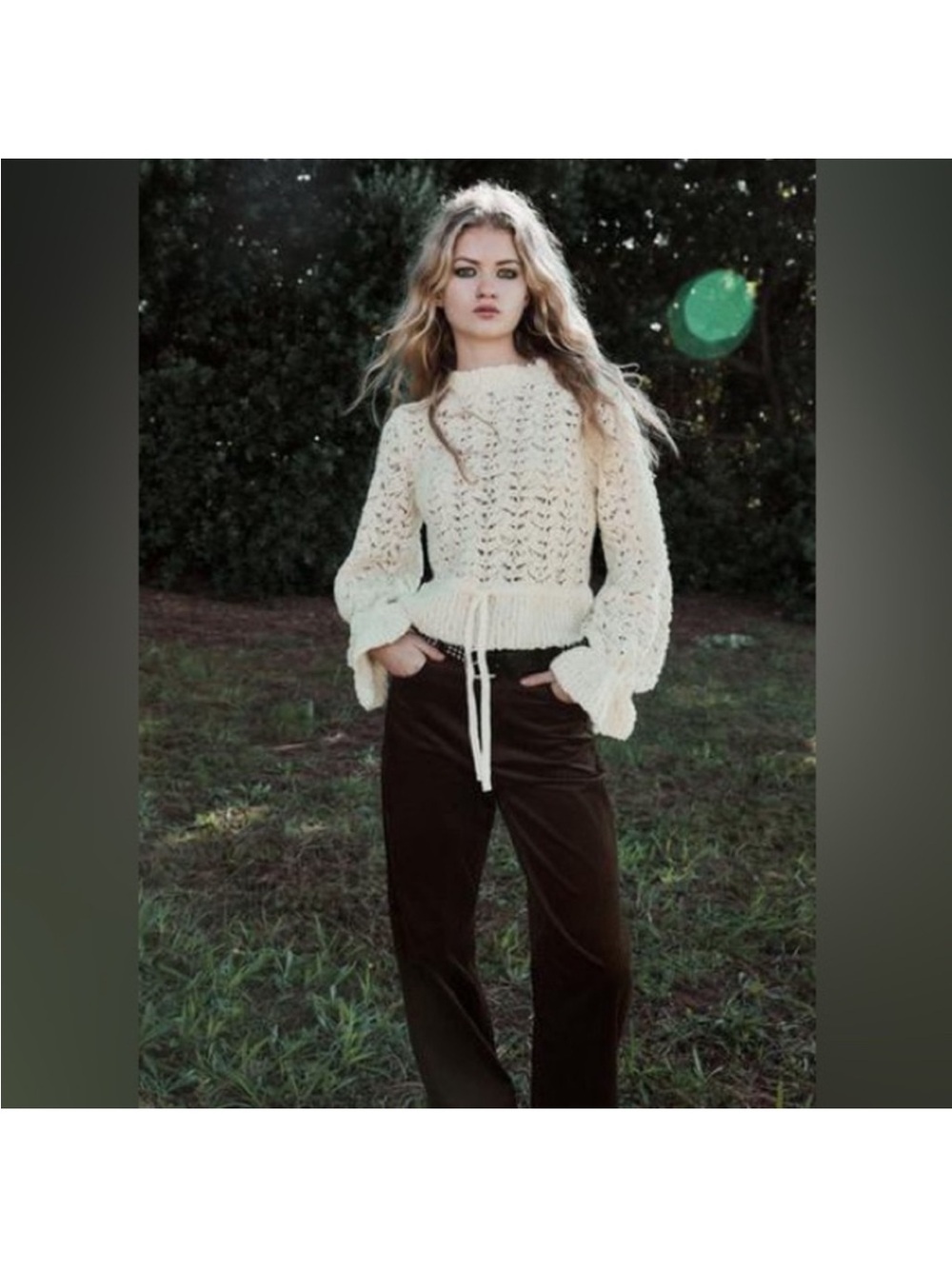 Zara Ecru Open Knit, Crochet Romantic Sweater